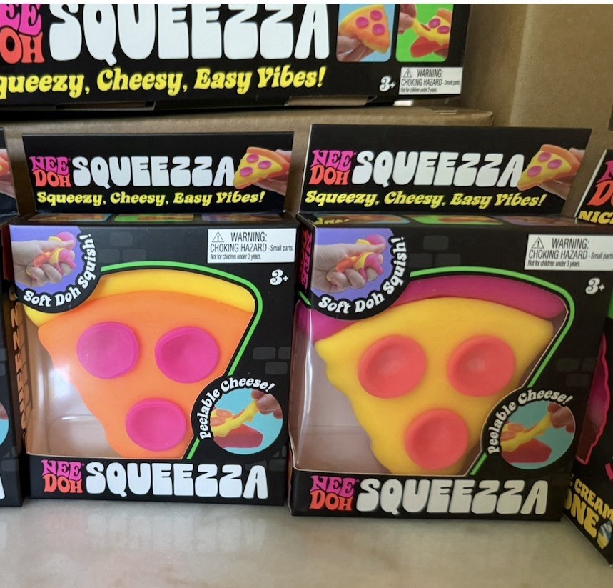 2 AUTHENTIC NeeDoh SQUEEZZA Pizza Slice🍕 Squishy SQUISHIES Nee Doh PINK YELLOW