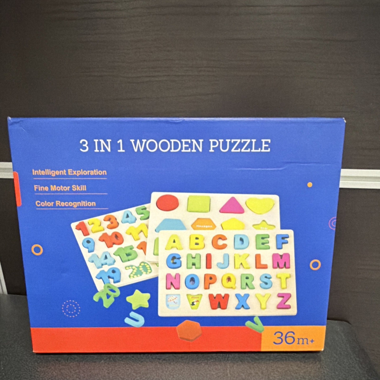 OZMTOY 3 in 1 Wooden Puzzle Set Letters Numbers Shapes Multicolor for Kids