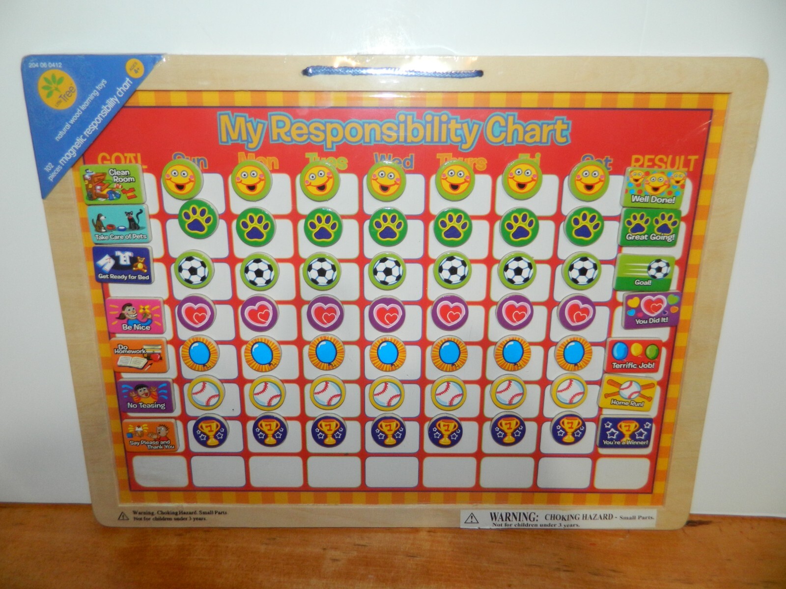 Natural Wood RESPONSIBILITY CHART + White Board on Reverse NEW Chores Manners