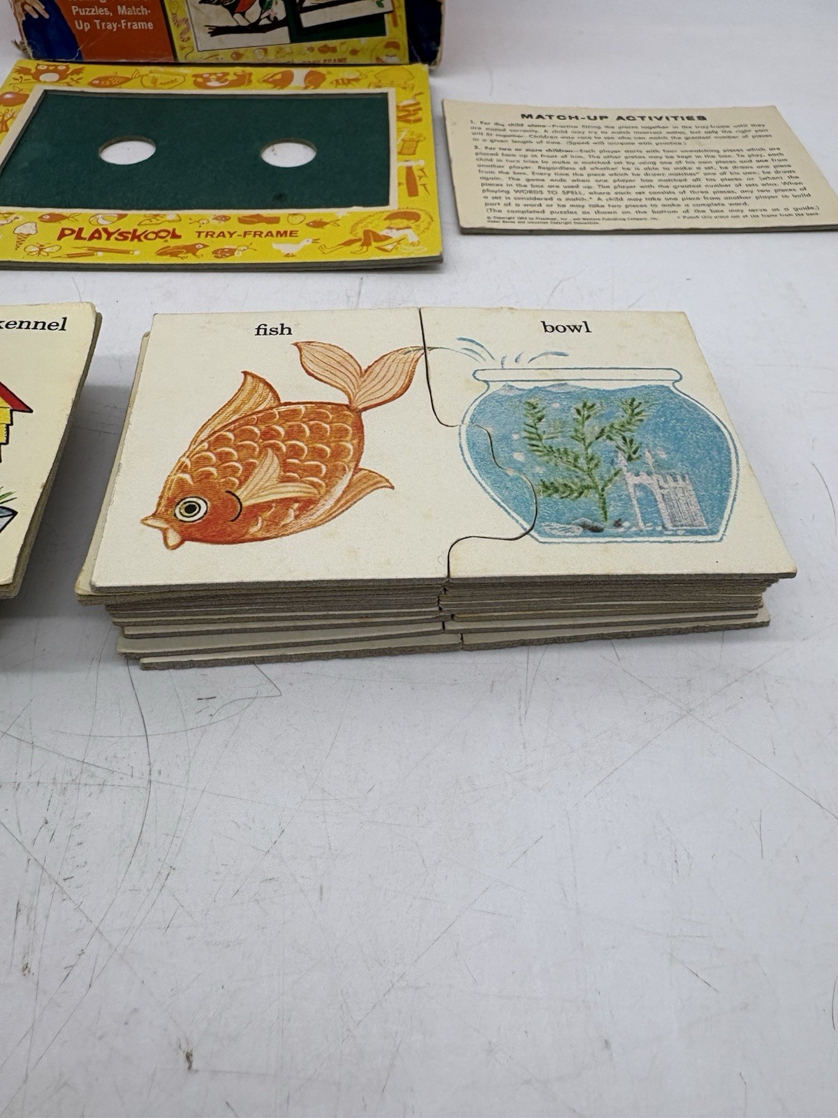 Vintage 1964 Playskool Match-Ups Puzzle Card Games Animal Homes 94% Complete