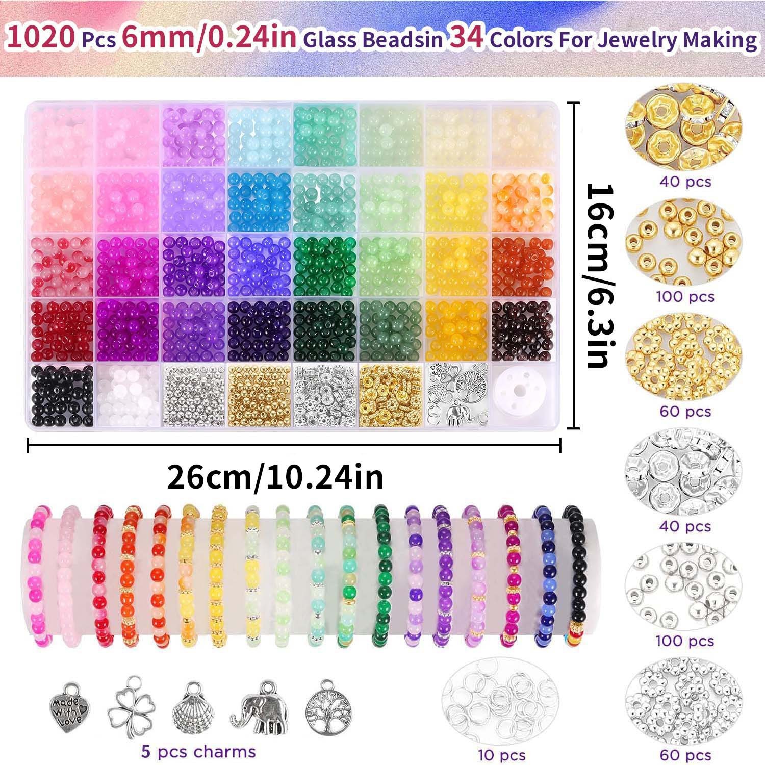 6mm 34 colors 1435pcs glass beads material package set DIY jewelry handmade set