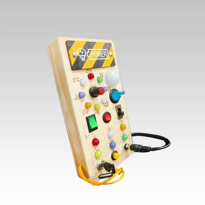 Wooden LED Busy Board Toy – Switches, Sockets & Lights Montessori STEM Play 4-6y