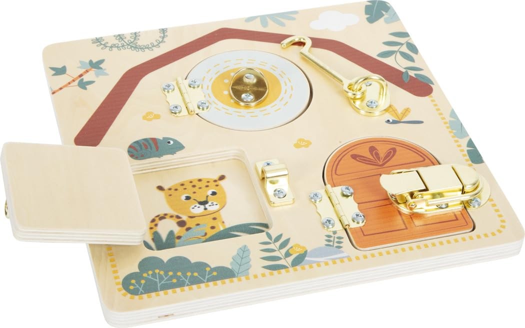 small foot Lock Motor Activity Board Safari, wooden toy with various latches, fo