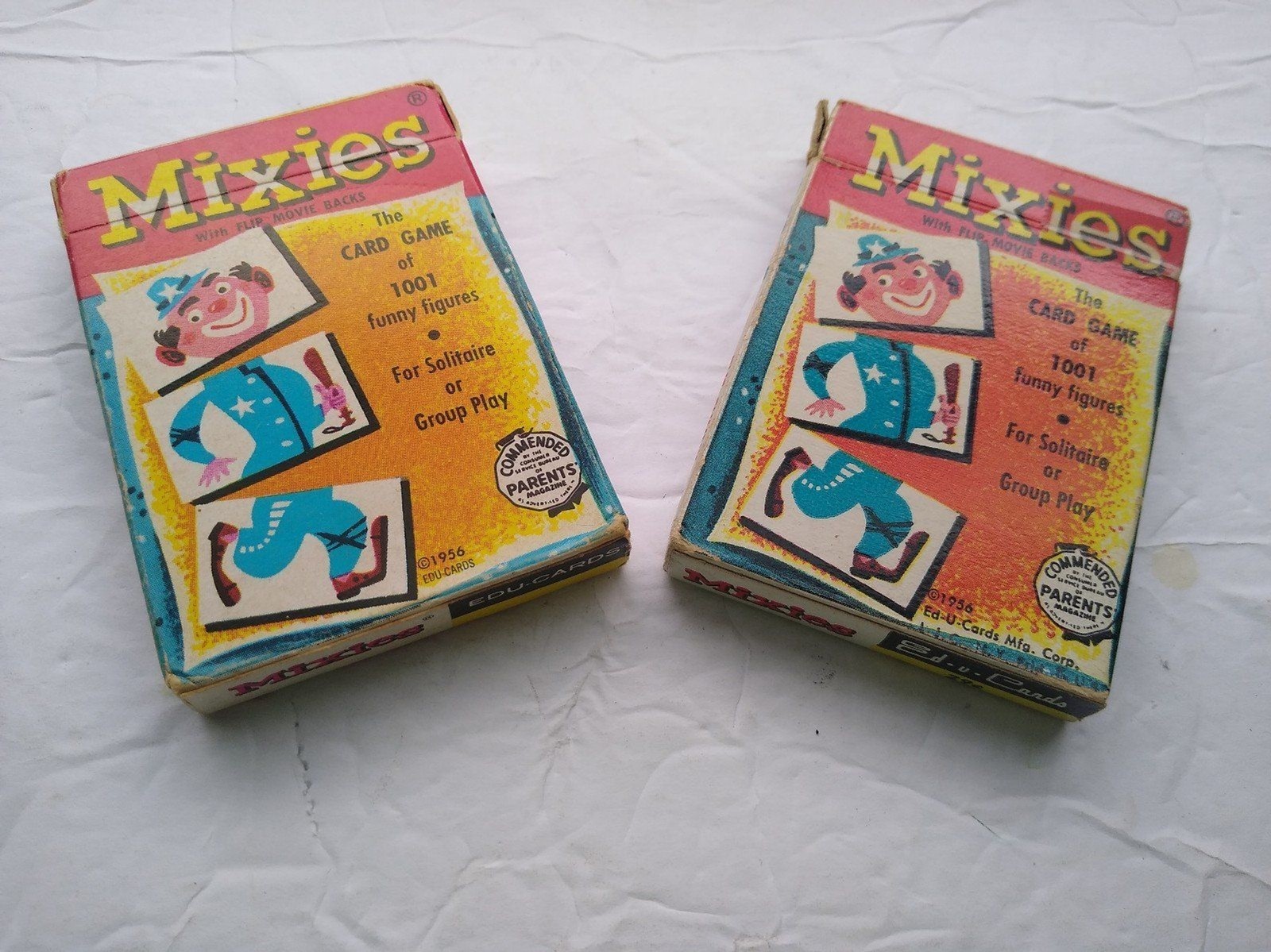 Vintage lot of 2 Mixies Card Game Flip Movie Backs COMPLETE (1956)