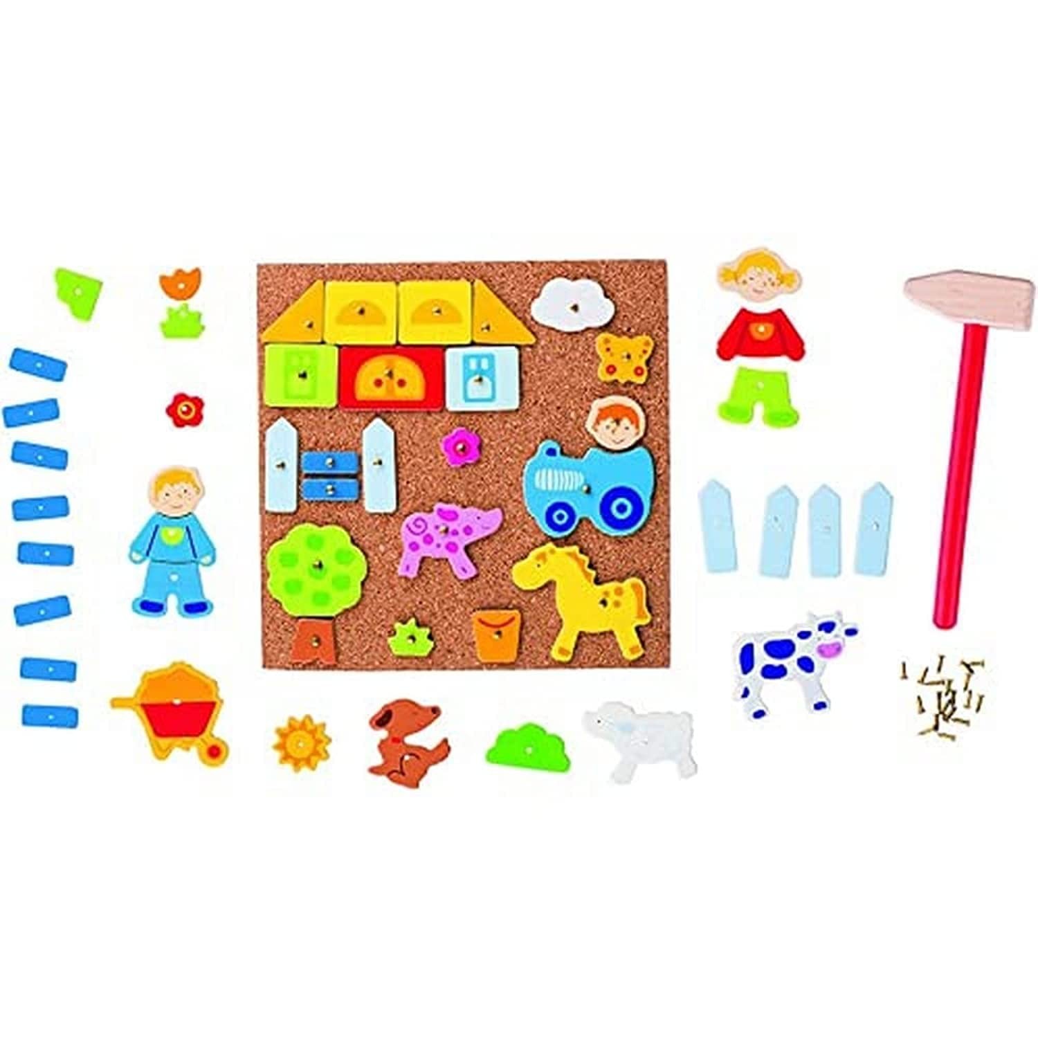 Goki 58555 Farm Hammer and Nail Toy Set, Mixed