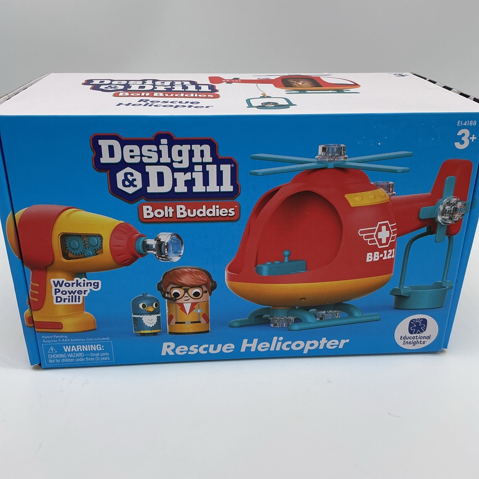 NEW Educational Insights Design & Drill Bolt Buddies Rescue Helicopter Toy Set