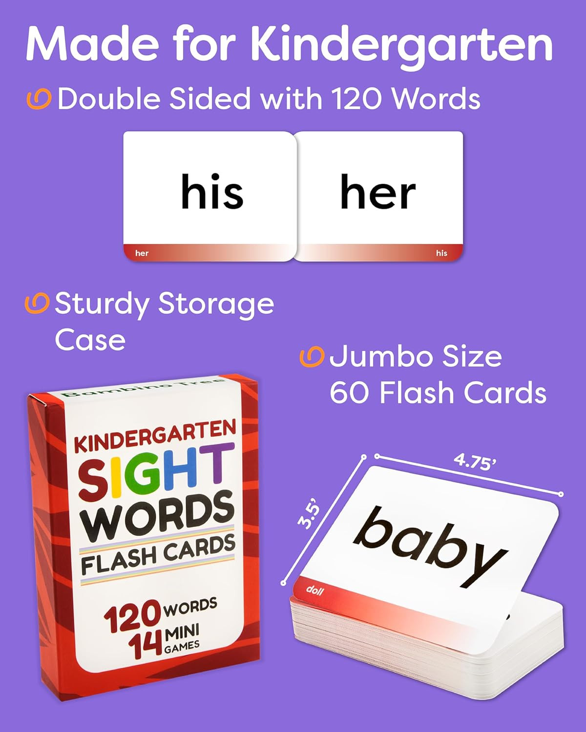 Sight Words Flash Cards Kindergarten – 120 High Frequency Words from Dolch’S and