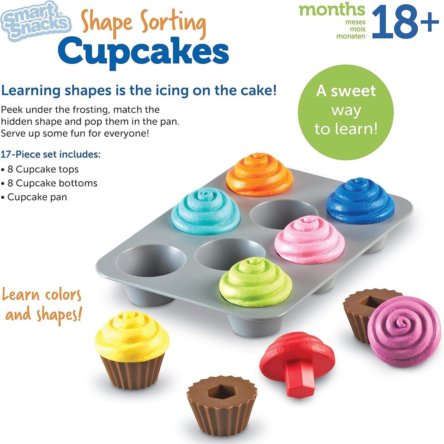 Smart Snacks Shape Sorting Cupcakes,17 Pieces, Ages 18 Months+, Fine Motor, C…
