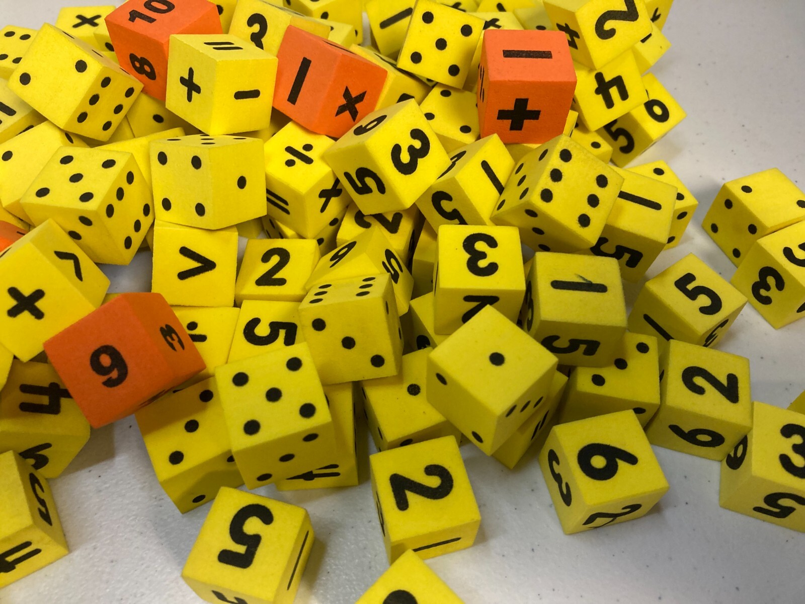 Lakeshore .75 Cube Yellow Foam Dice Dots Numbers Symbols 135 Piece Learning Math