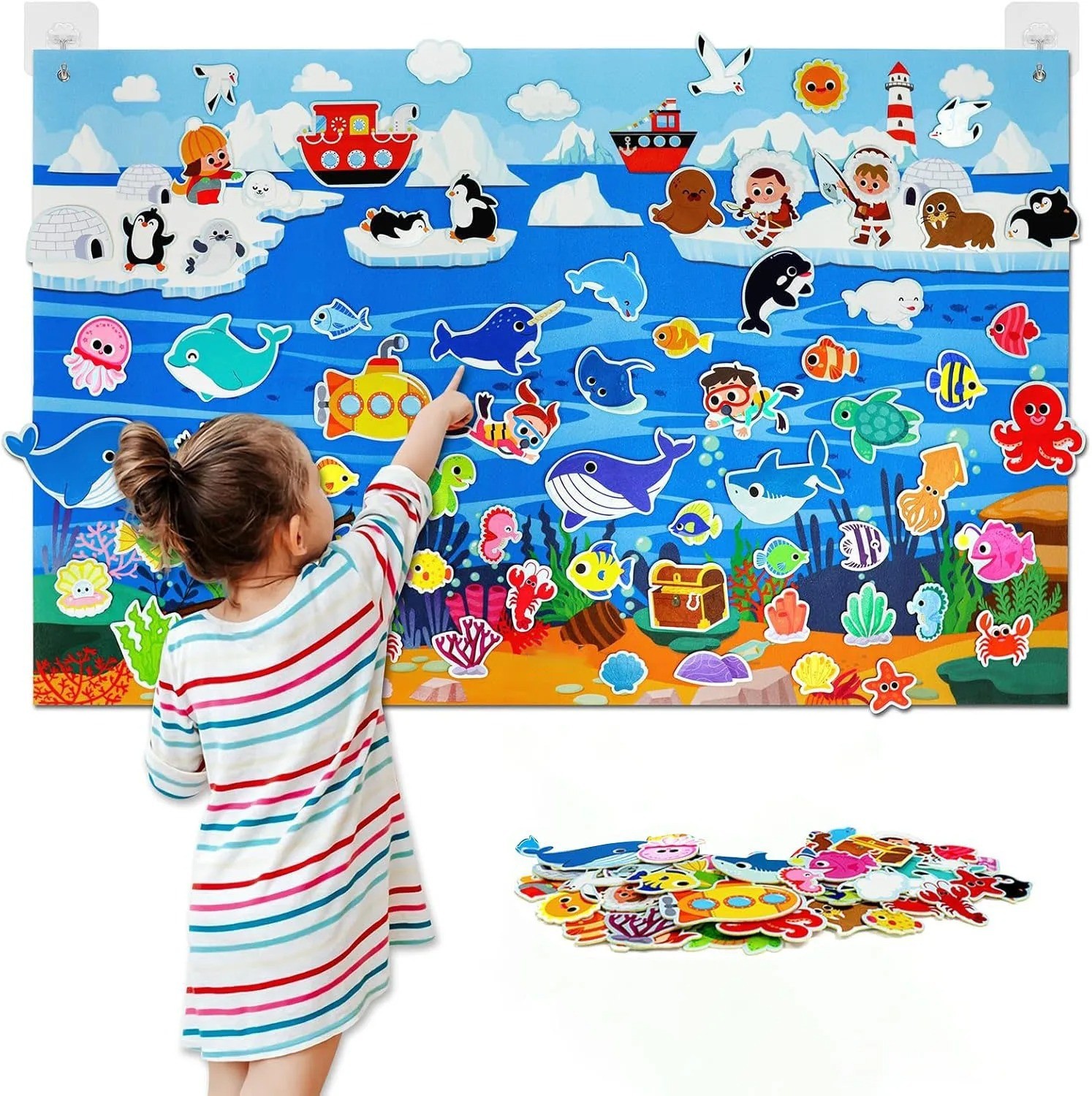 Ocean Felt Story Board with Farm Animals Educational Flannel Board Toy for Kids