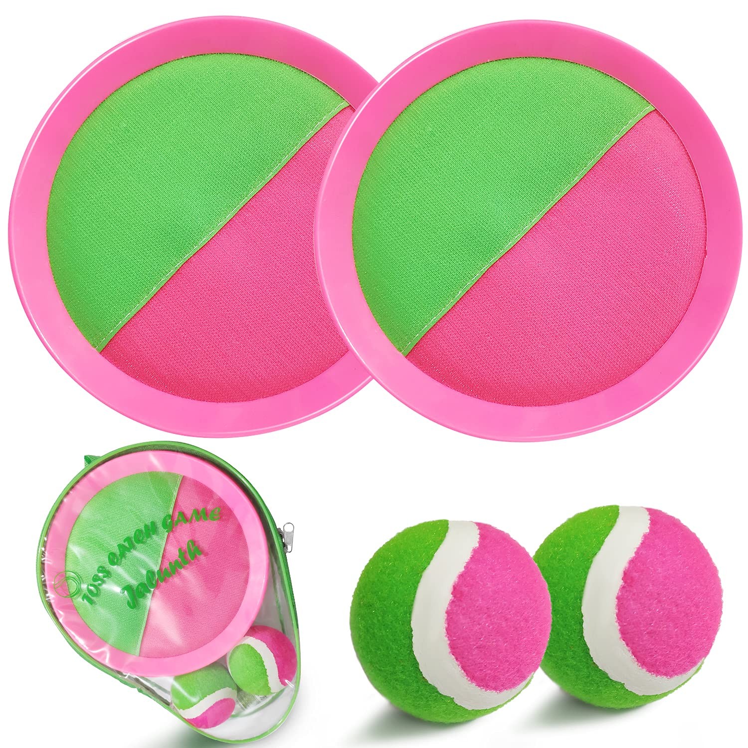 Jalunth Ball Catch Set Game Toss Paddle – Beach Toys Back Yard Medium, Pink