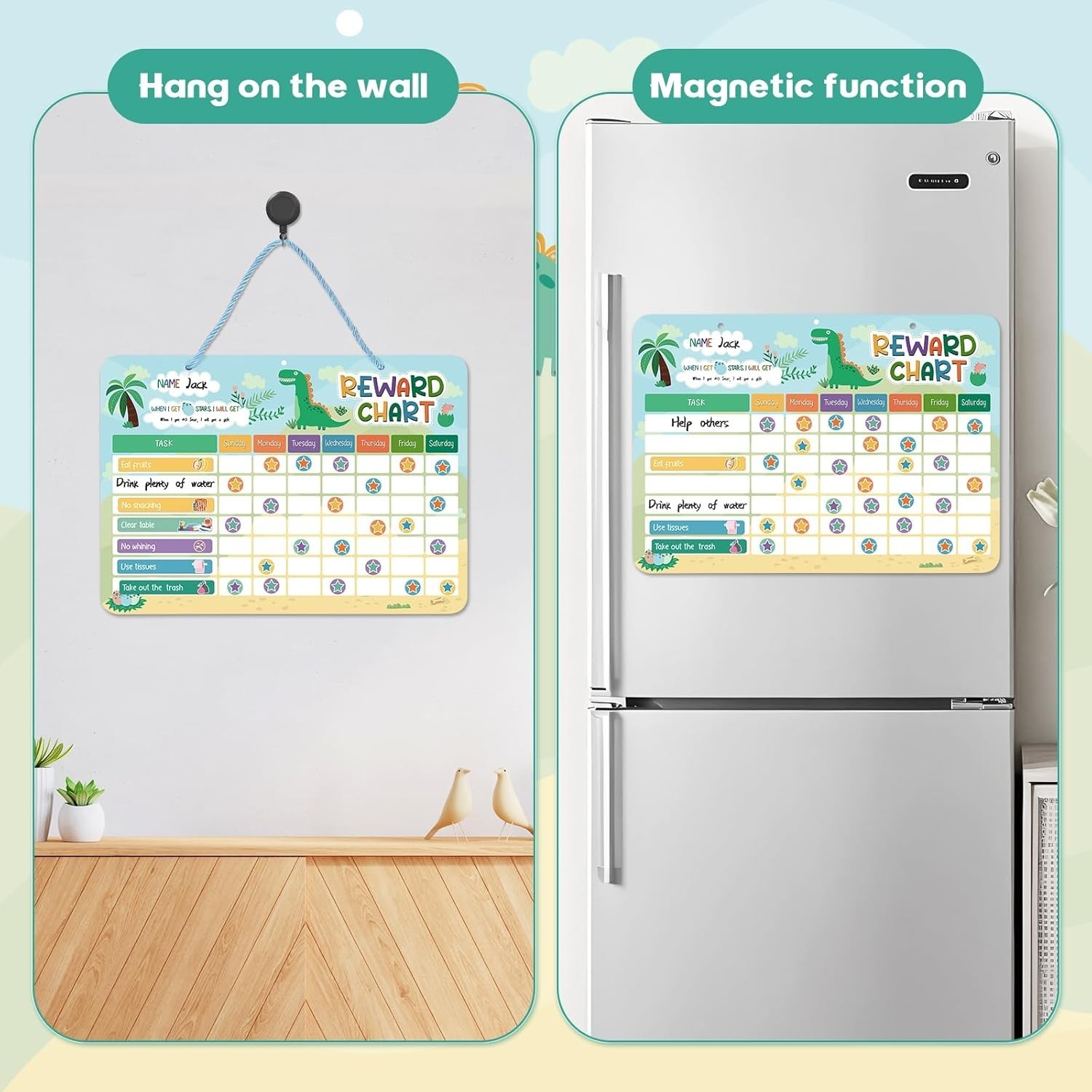 Reward Chart for Kids, Dinosaur Magnetic Behavior Chart for Kids at Home with…