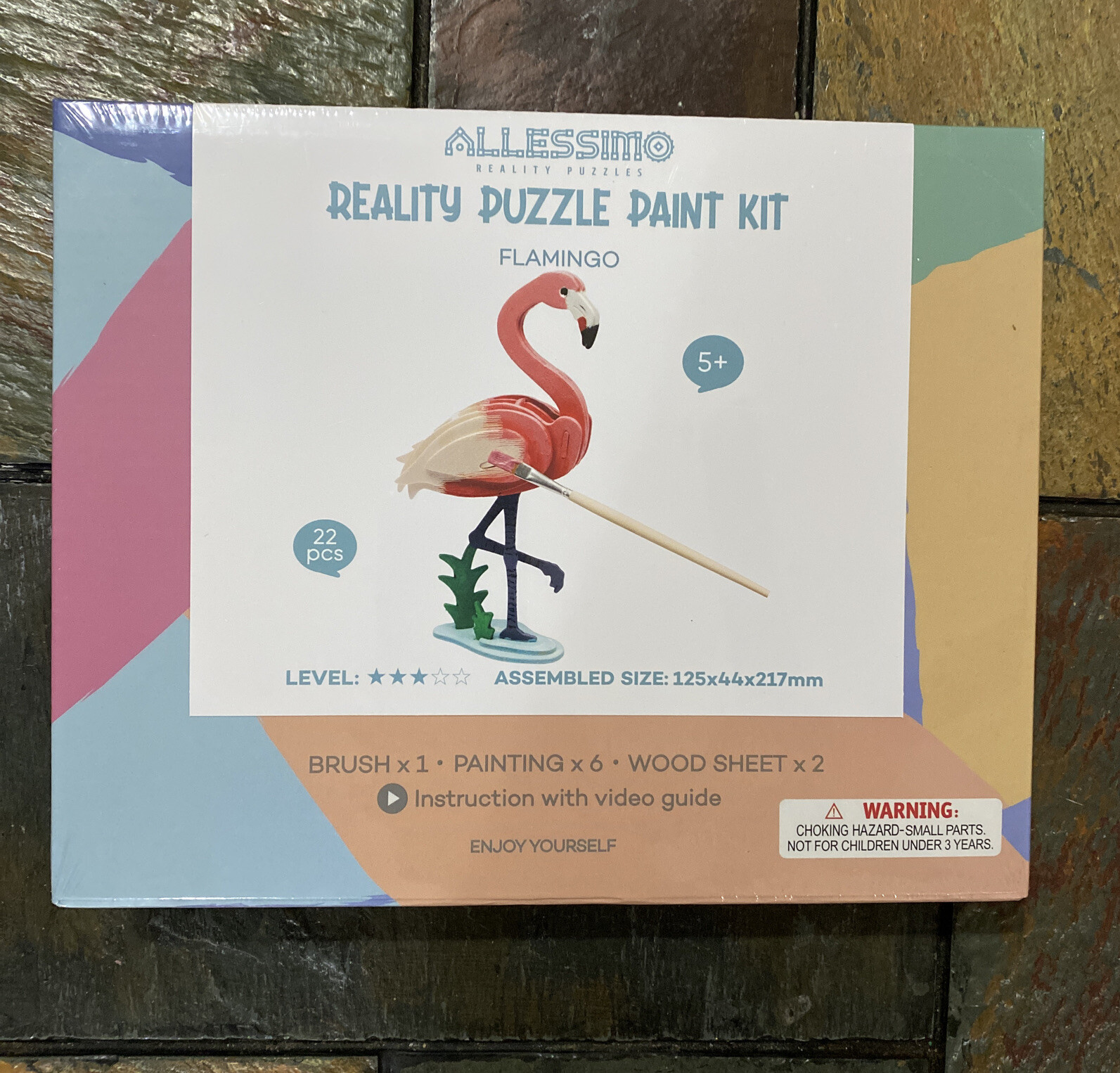 Allessimo Create & Paint Wooden 3D Pink Flamingo Level 3 Reality Puzzles 22pcs