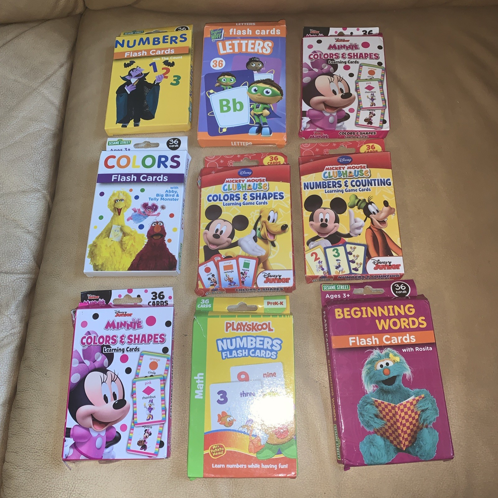 NEW Disney, Playskool, PBS Set of 9 Flash Cards for Kids 36 Cards In Each Pack