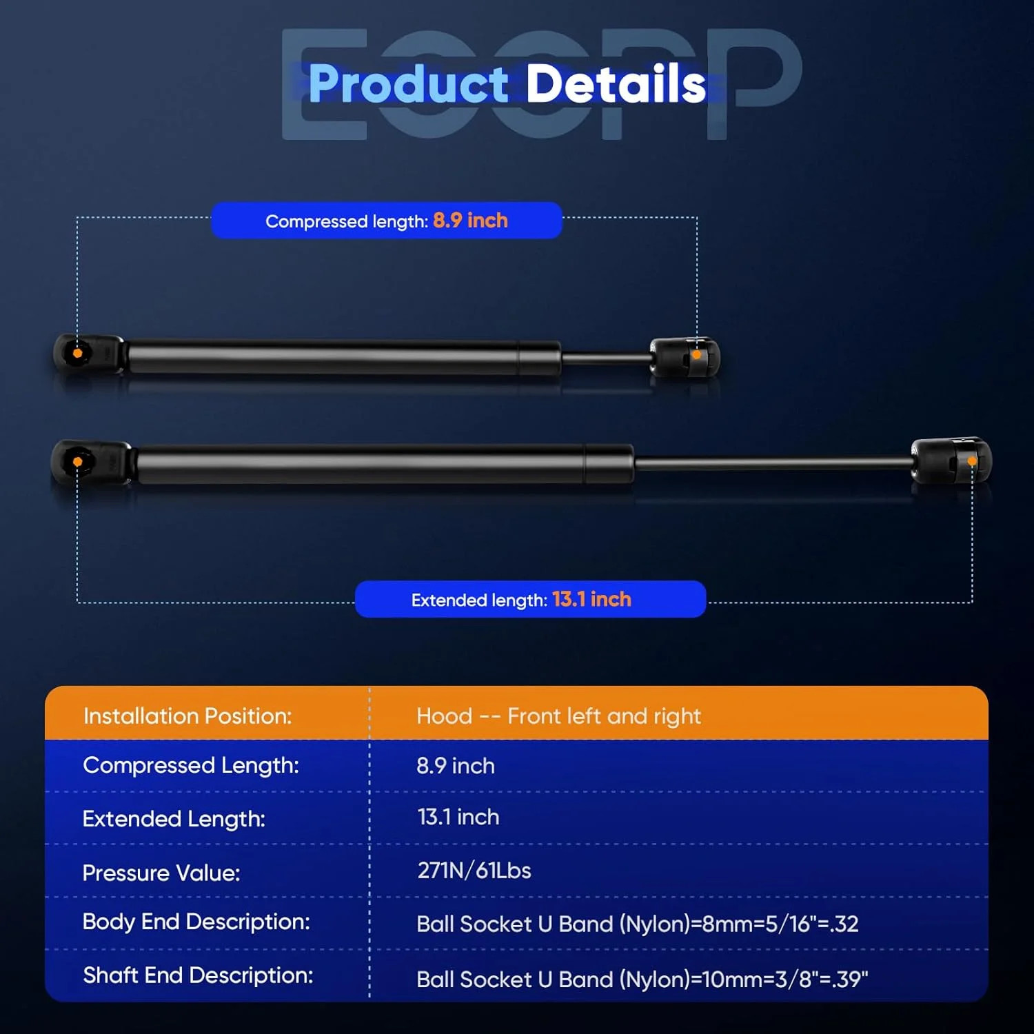 ECCPP® Lift Supports Front Hood Struts Gas Springs Shocks for 2002-2010 for Ford