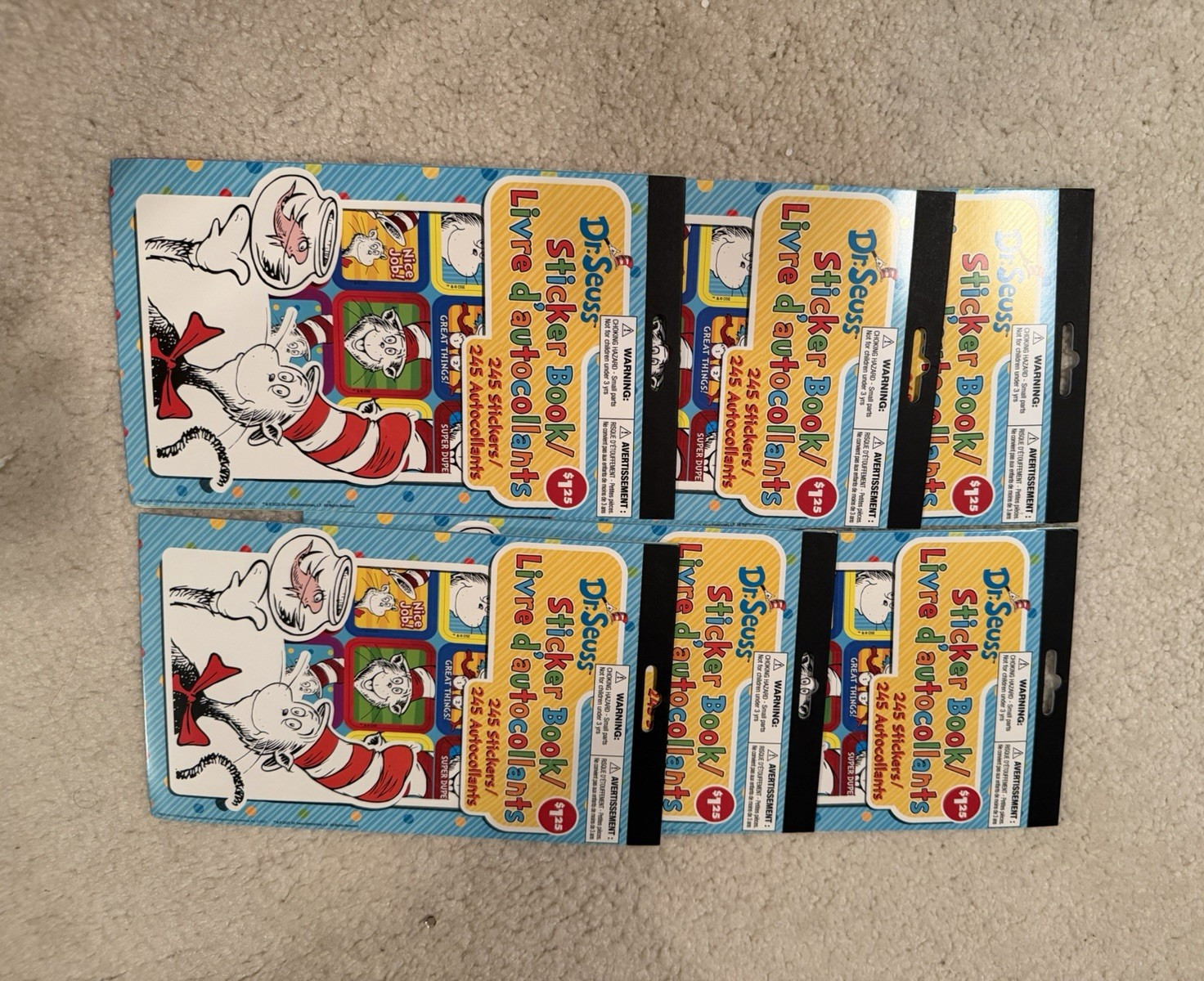 Lot of 6 Dr. Seuss Sticker Books 245 Stickers Each Kids Craft Activity New