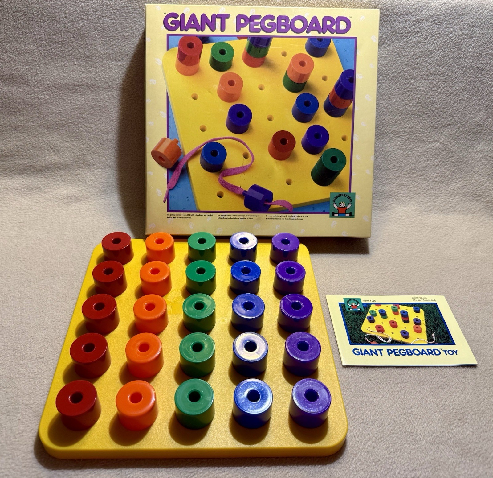 Vintage 1990 DISCOVERY TOYS GIANT PEGBOARD 18 Months Fine Motor Toys Complete