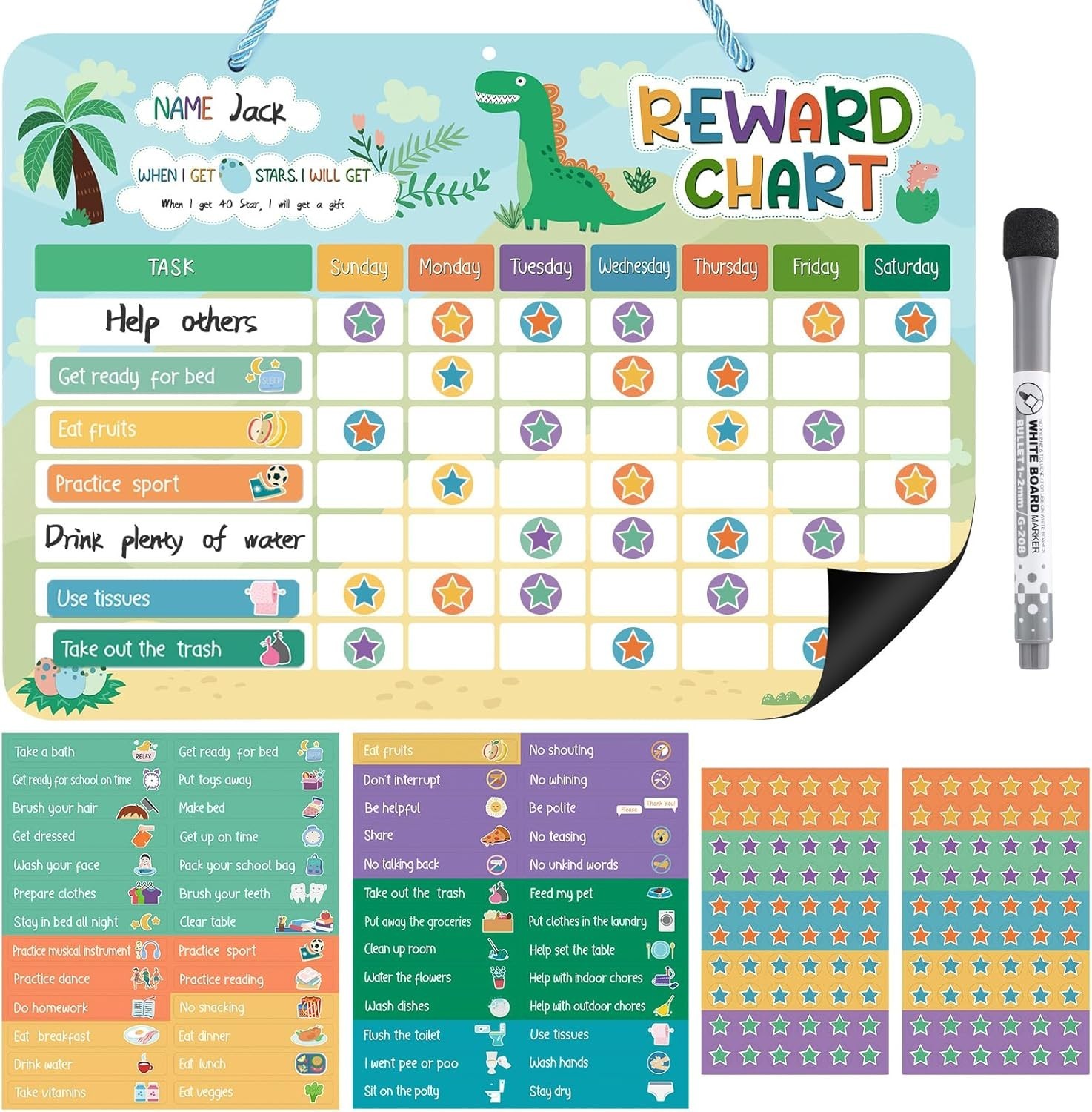 Reward Chart for Kids, Dinosaur Magnetic Behavior Chart for Kids at Home with…