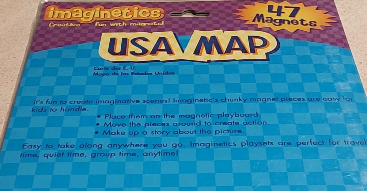 Vintage Imaginetics Usa Map 47 Magnets Oppenheim Best Toy Award Gold Seal Age3+