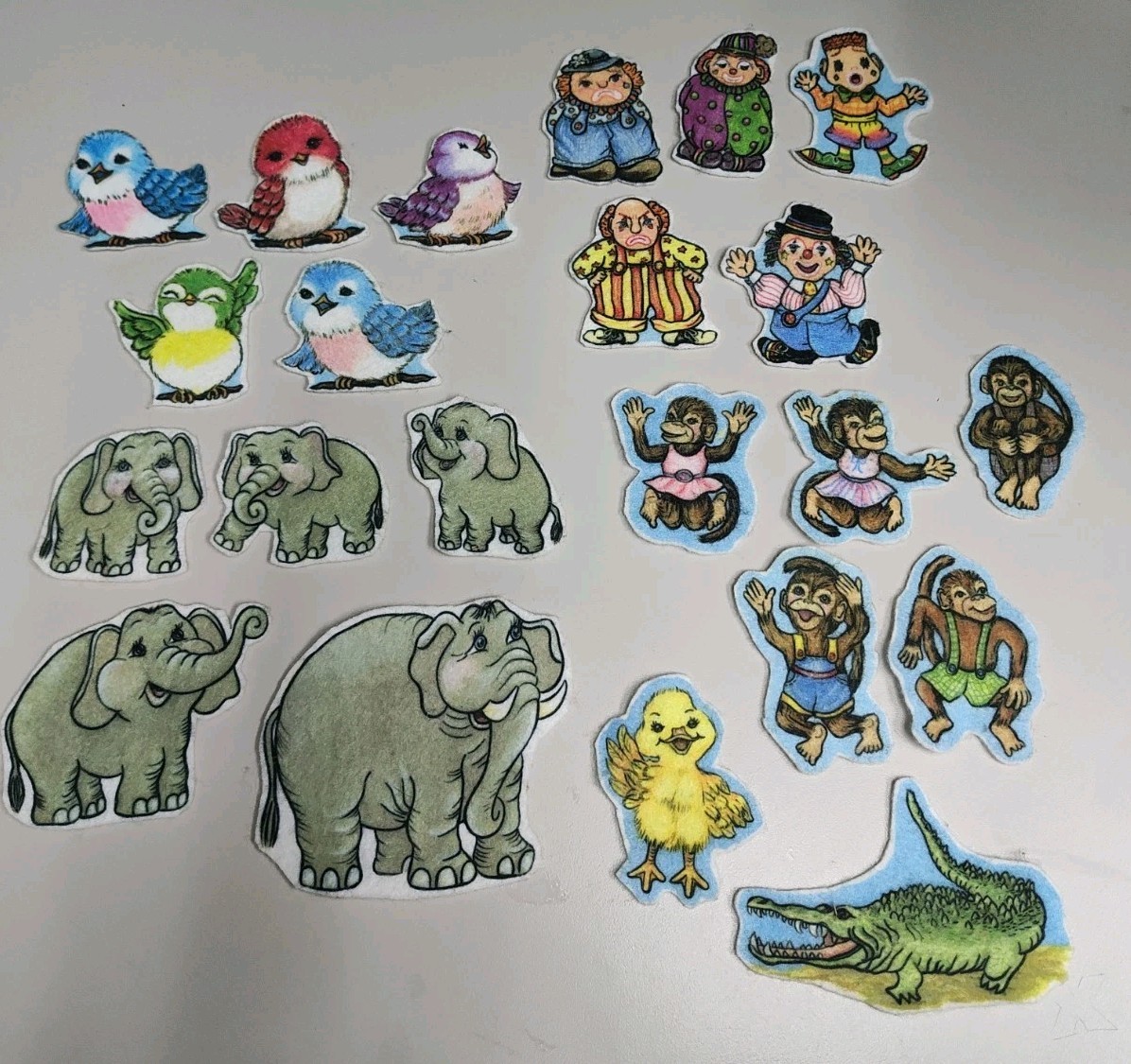 Felt Story Board Characters – 5 Little Monkeys – Elephants – Clowns – Birds