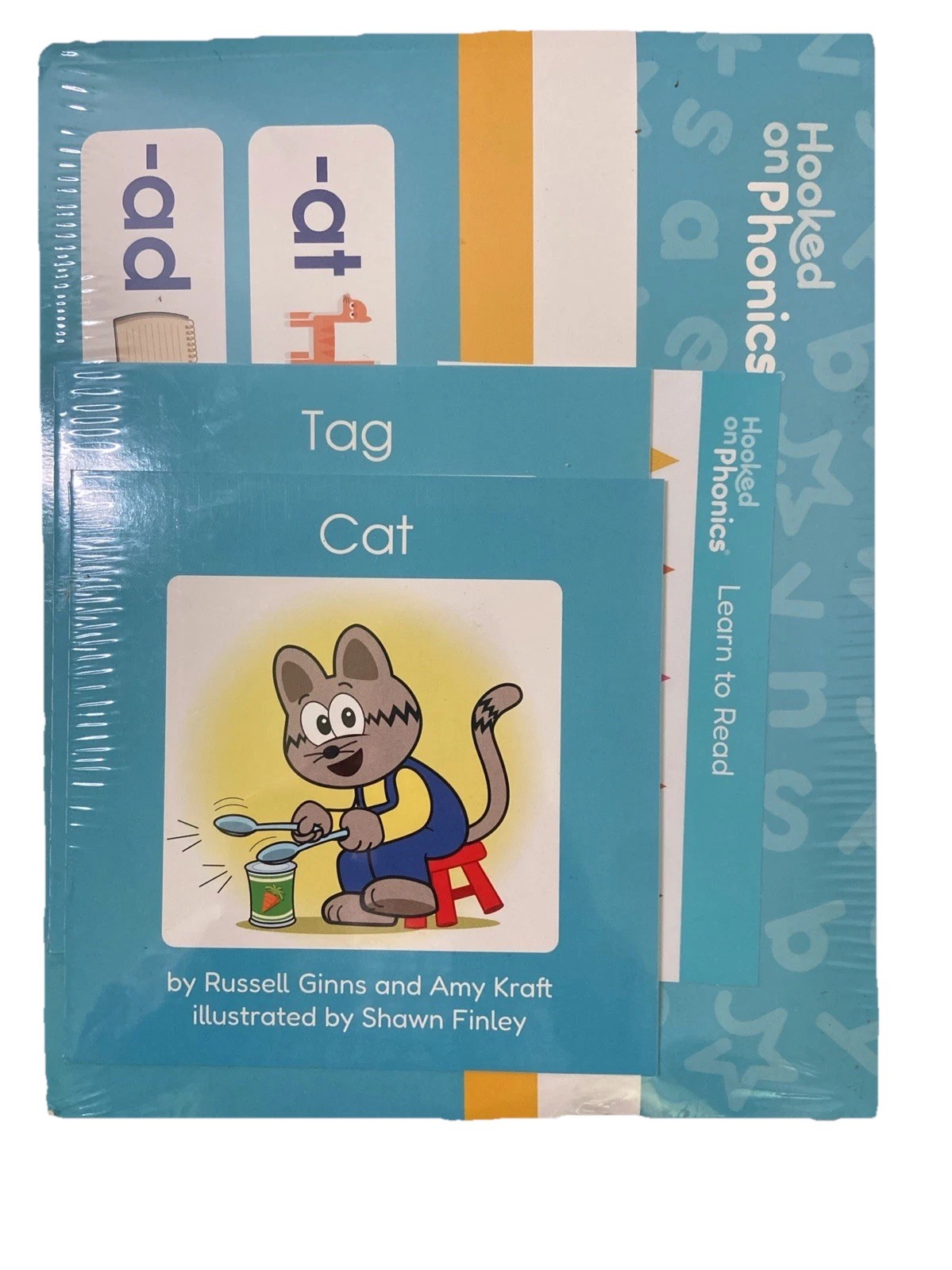Hooked on Phonics Sealed Practice Pack Book Set (The Kit, In the Bin, Tag, Cat)