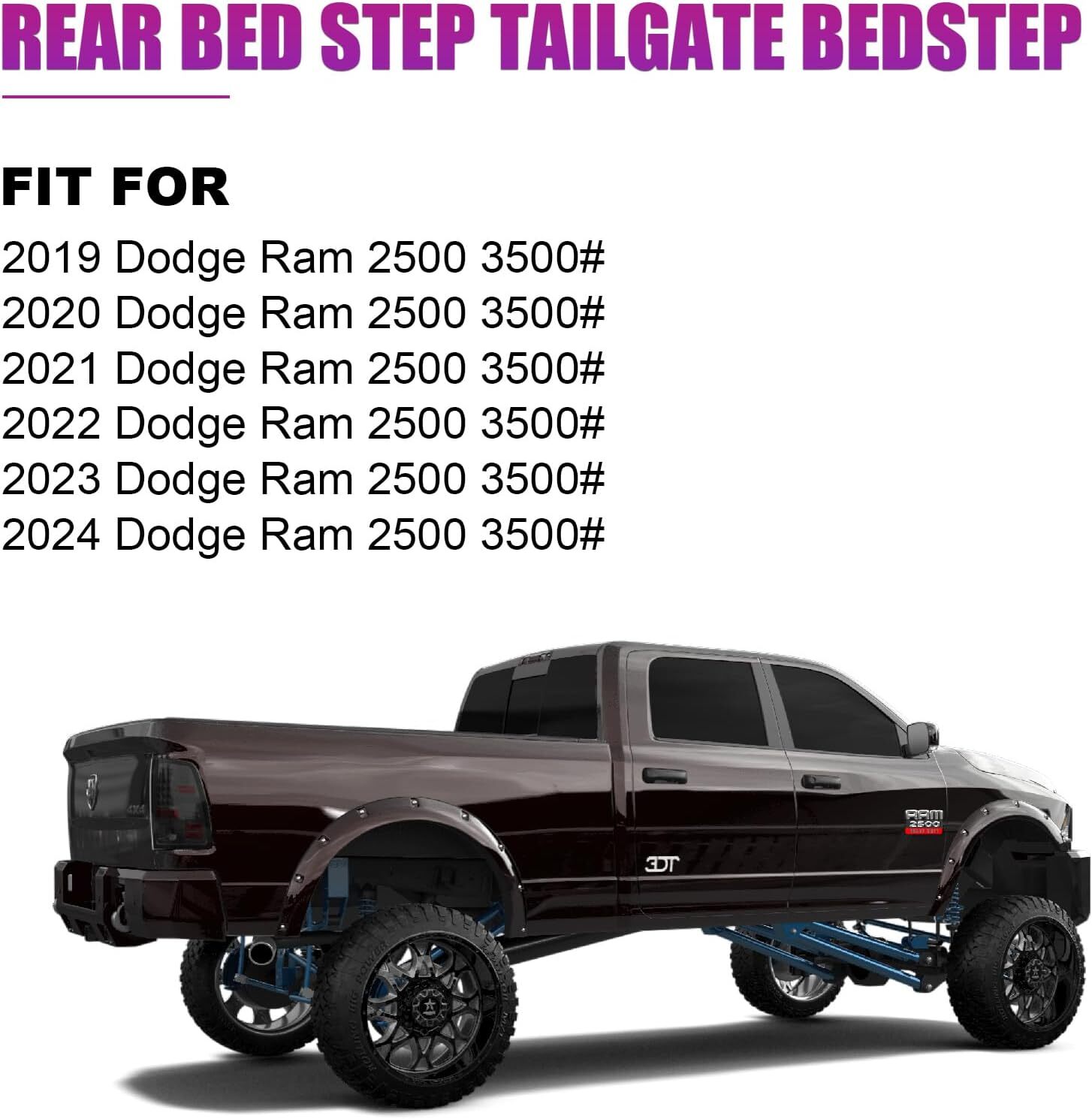 Rear Bed Step Compatible with 2019-2024 Dodge Ram 2500 3500#Retractable Bumper