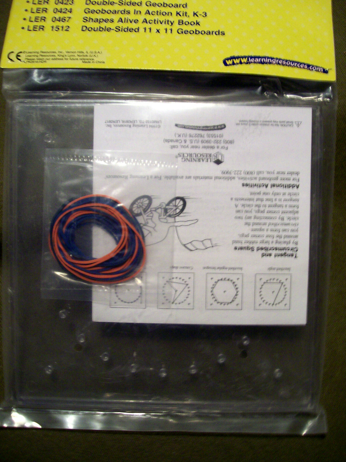 Learning Resources Transparent Circular Geoboard LER 0916 Rubber Bands Included