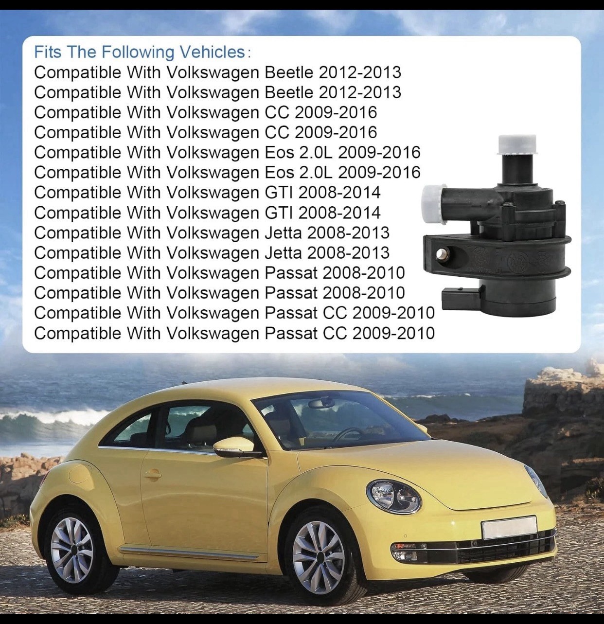 Auxiliary Cooling Water Pump With Plug Compatible With A3 A4 TT,VW Beetle Jetta