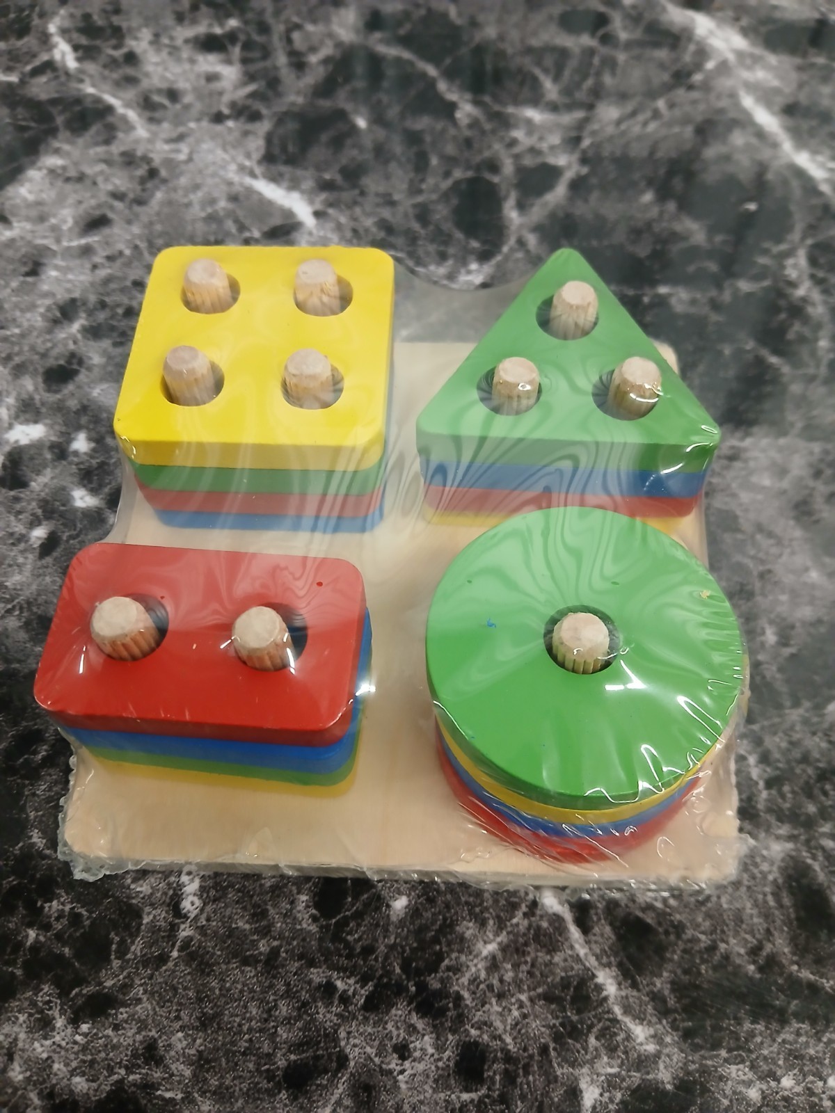 Wooden Multicolor Shape Peg Puzzle Stacking Board Toy – Shapes & Colors