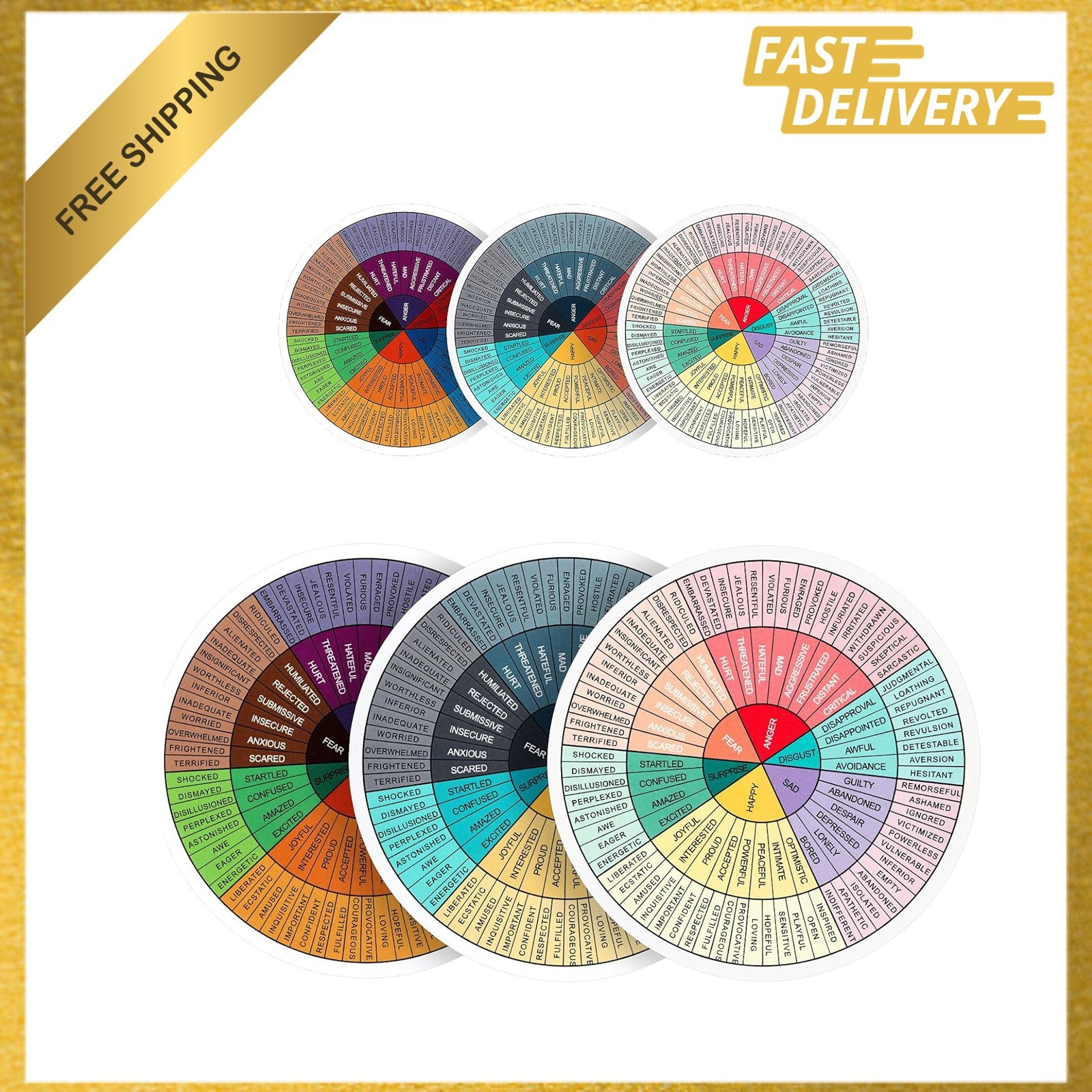 Feelings Wheel Chart Stickers Vinyl Emotion Pie Decals Self-Adhesive Color
