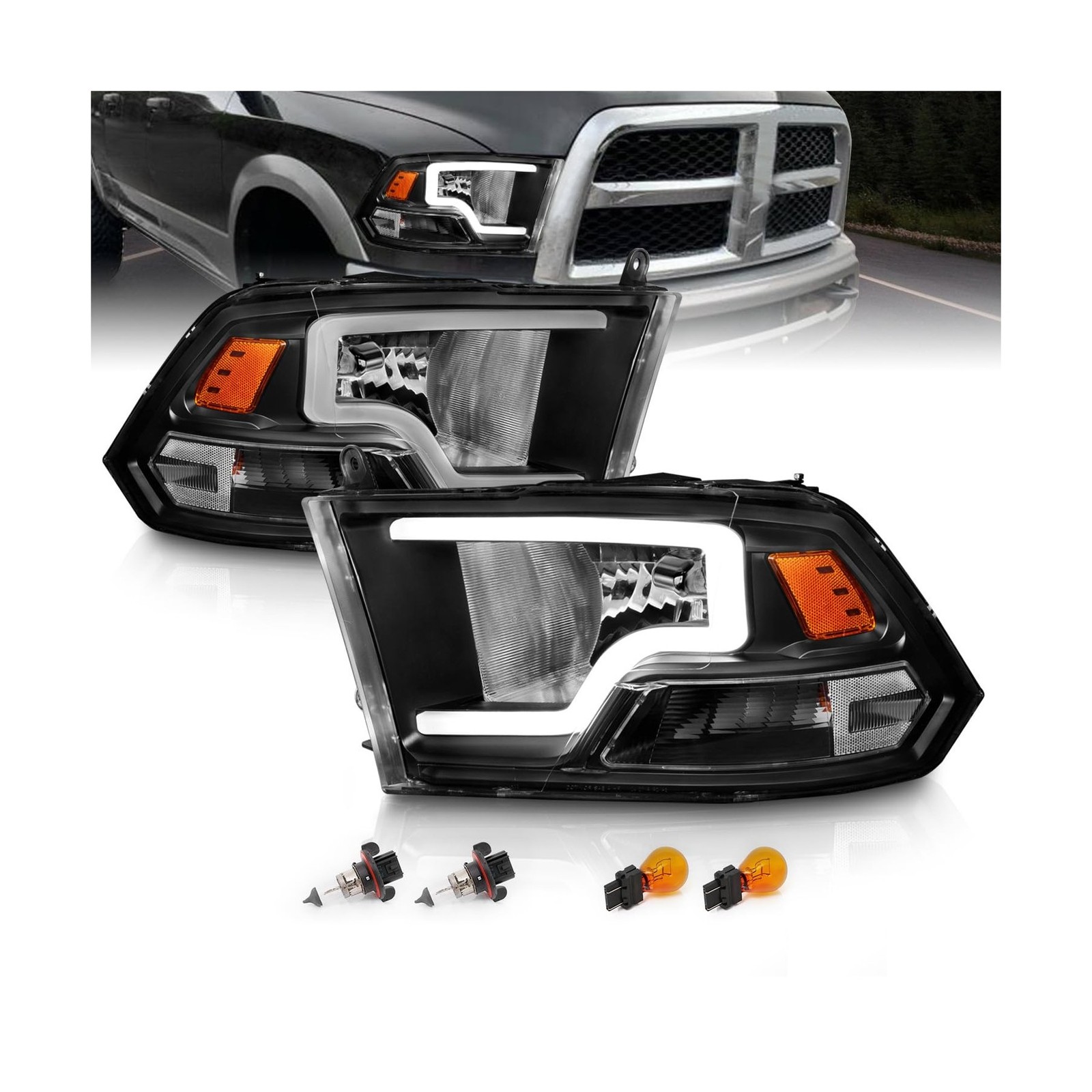 AmeriLite Black Replacement Headlights for 2009-2018 Dodge Ram 1500 2500 3500…