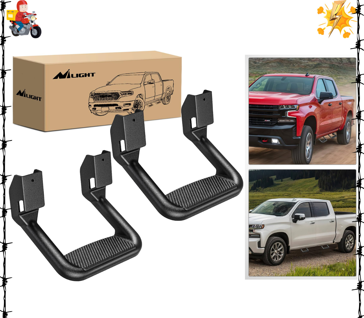 2Pcs Universal Black Aluminum Side Step Bars Replacement for Trucks from Chevy
