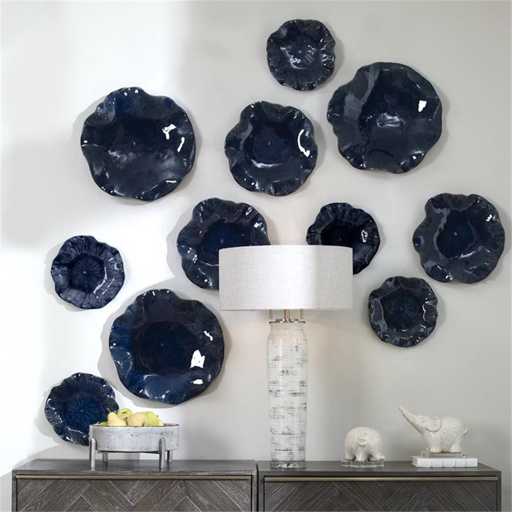Uttermost Abella Contemporary Ceramic Wall Decor in Cobalt Blue (set of 3)