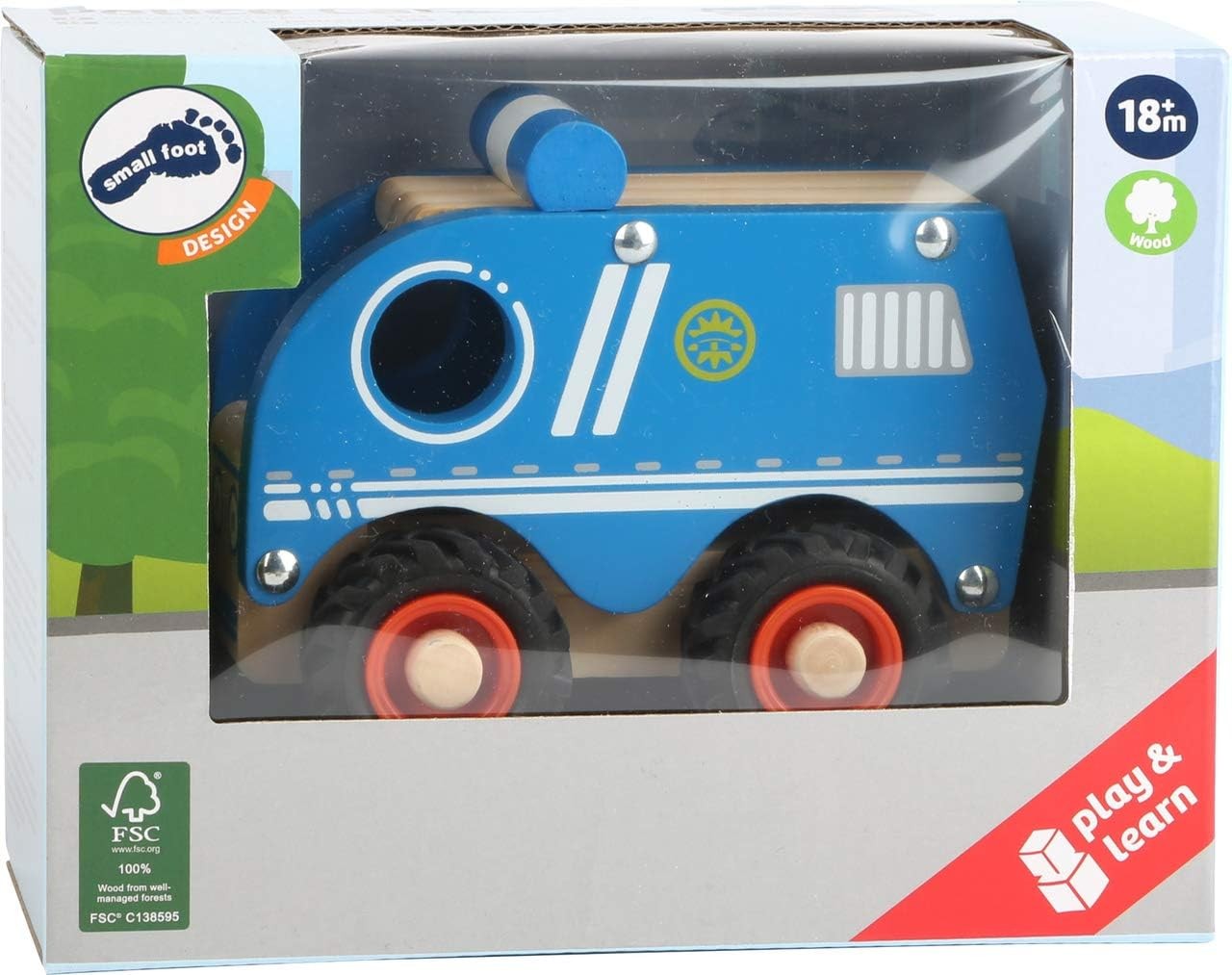 Small Foot 11077 Police car Made of Wood for Children 18 Months and Older, 100%