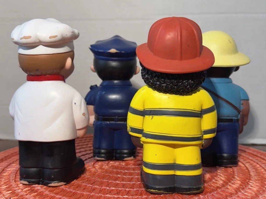 4 Early Learning Toys Soft Vinyl Plastic Community Town Workers 6.5″ Tall