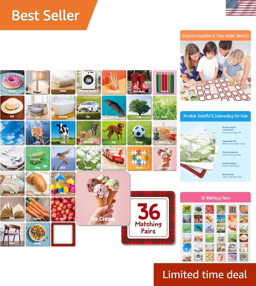 72 PCS Daily Items Matching Game, 36 Designs Everyday Objects Memory Cards En…