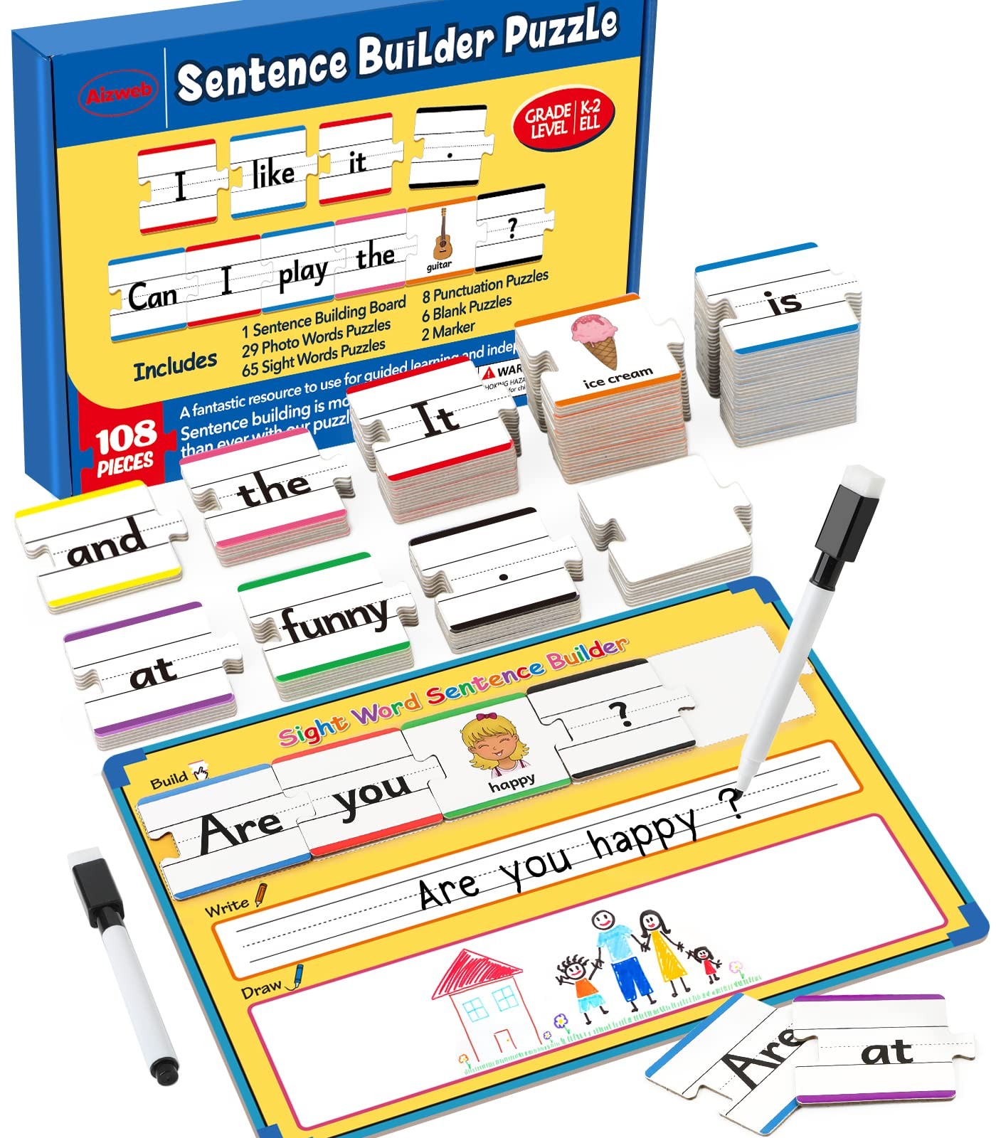 Sentence Building Games,Phonics Puzzles for Ages 5-8,Montessori Phonics Readi…