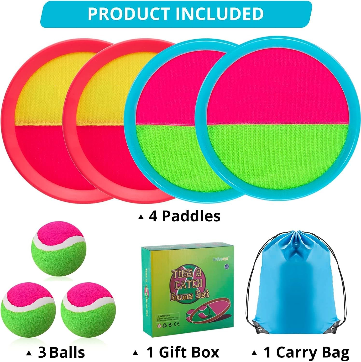 Bufeeaye Beach Games, Outdoor Toys for Kids Ages 4-8, Small, 2 Blue + 2 Pink