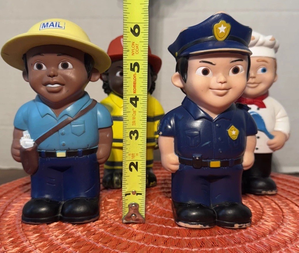 4 Early Learning Toys Soft Vinyl Plastic Community Town Workers 6.5″ Tall