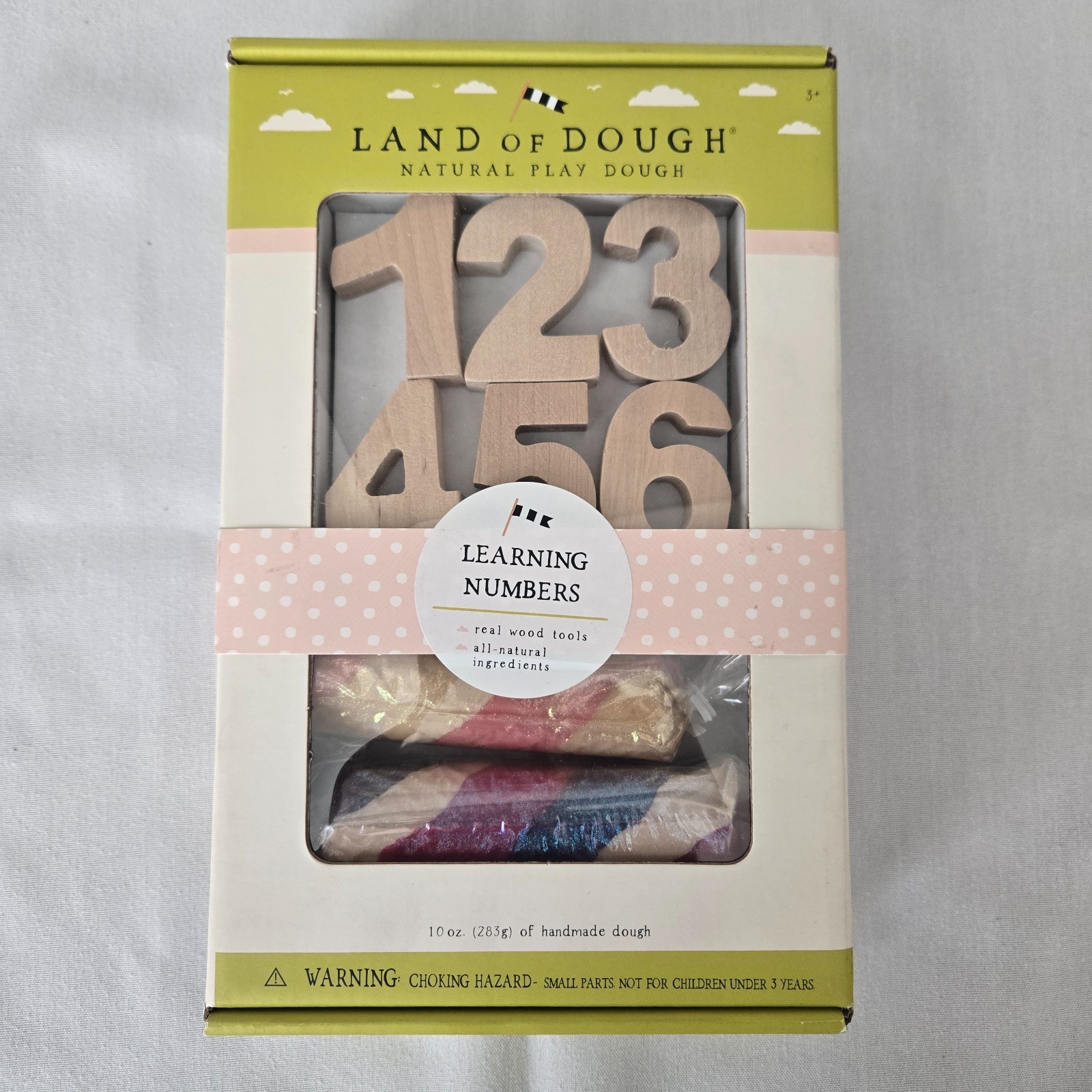 Natural Play Dough & Wood Letters, Land of Dough Learning Numbers Boy Girl Gift