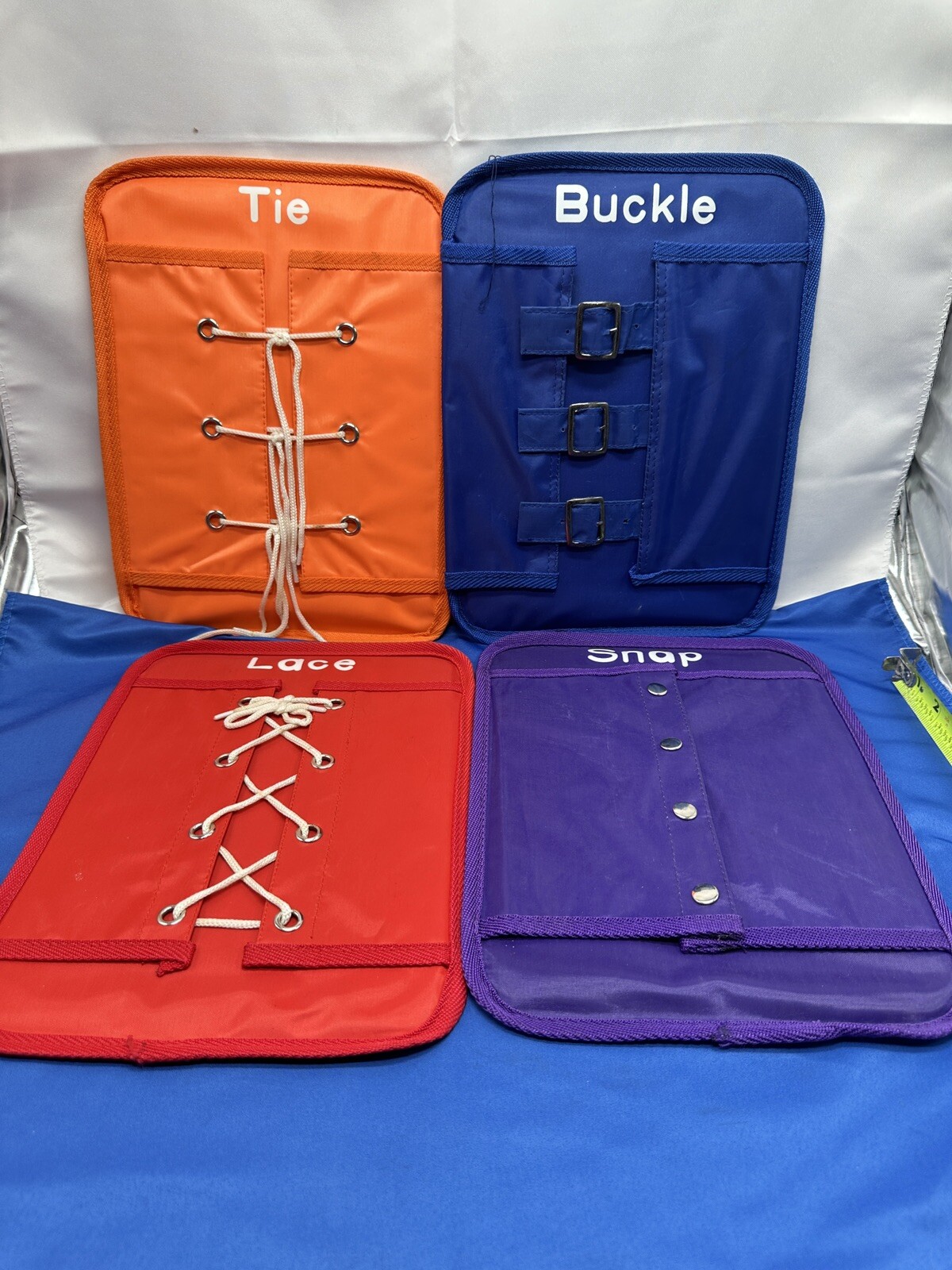 VINYL PRESCHOOL LEARN TO DRESS LEARNING BOARD LIFESKILLS BUCKLE, SNAP, LACE, TIE