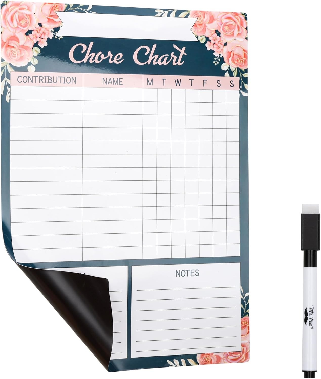 Fridge Magnetic Dry Erase Chore Chart 17×12 Floral Weekly Responsibility Tracker