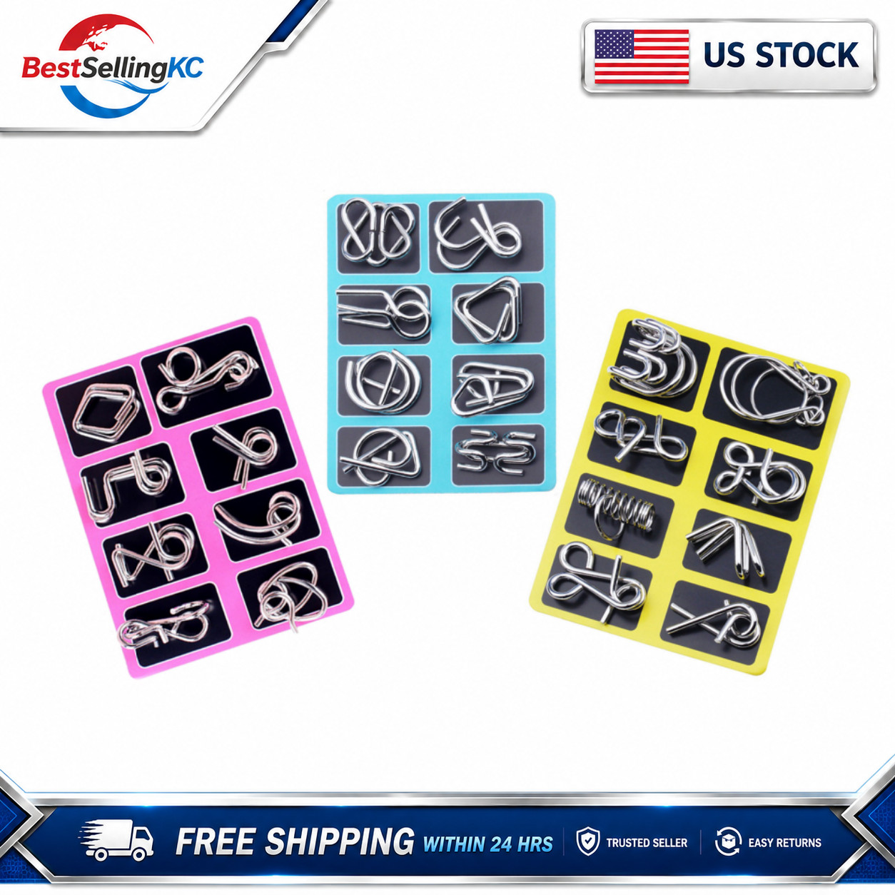 24Pcs Metal Wire IQ Brain Teaser Puzzles Montessori Toys for Kids & Adults