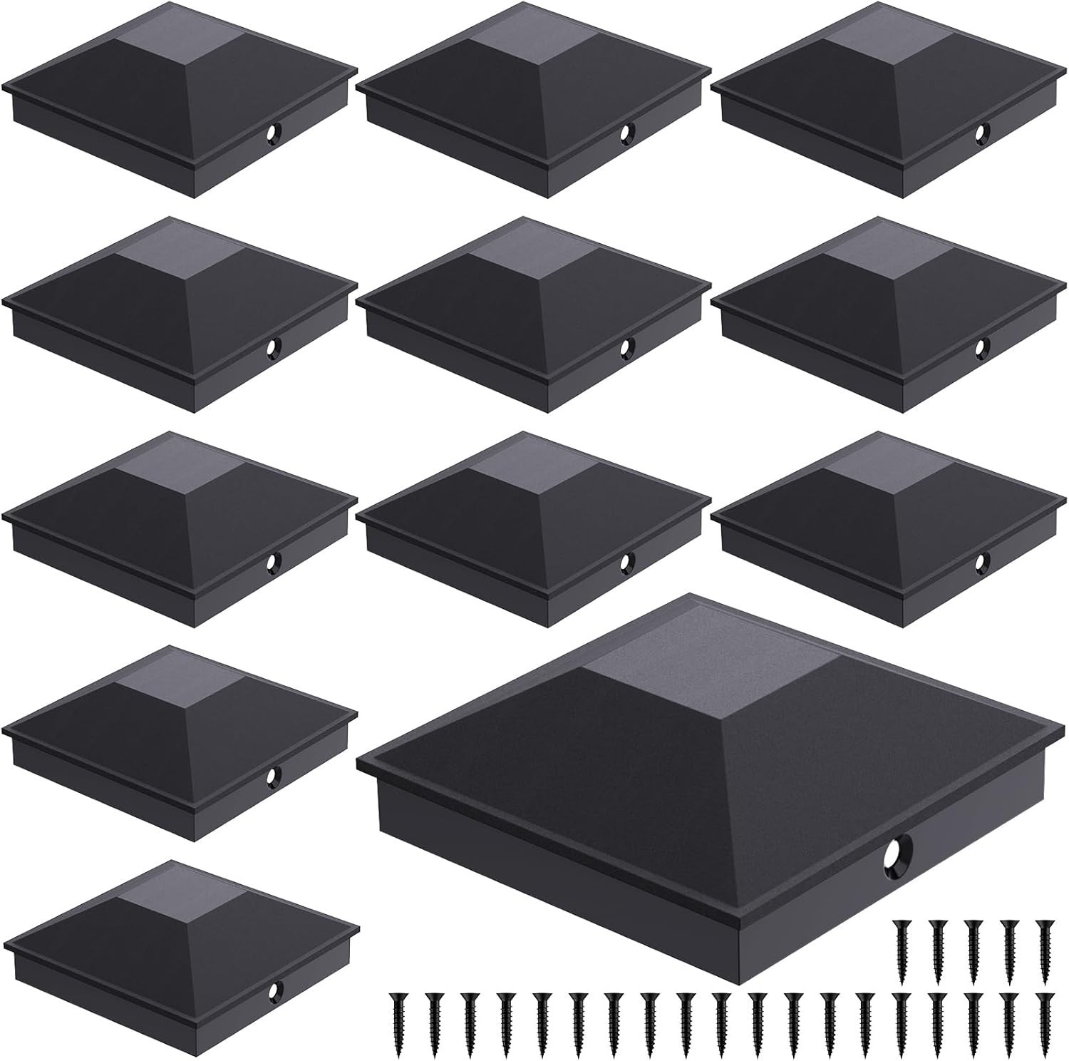 Goovilla 4X4 Post Caps Black(Actual 3.5″ X 3.5″), 12 Pack Fence Post Caps with 2