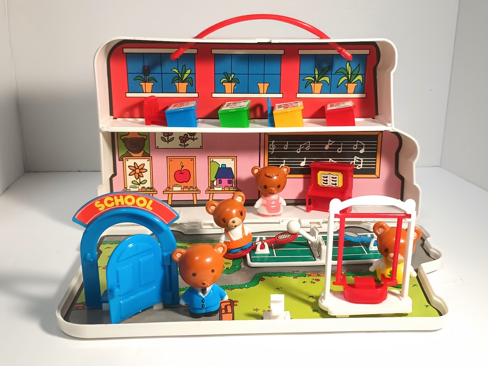 Jumbosa Bear School Bus Play Set Box Carrying Case Incomplete Excellent