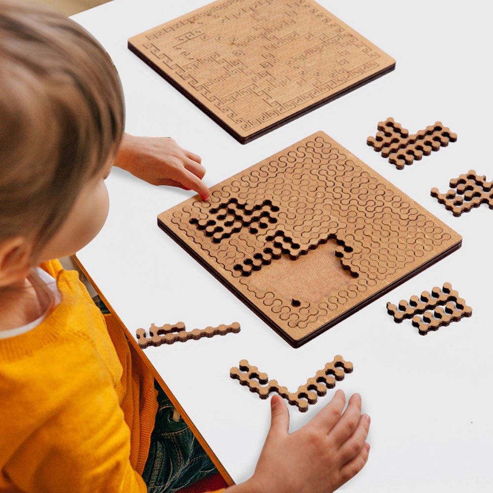 Fractal Tray Puzzles, Hard Difficult Wooden Jigsaw Puzzle for Adults, Portable E