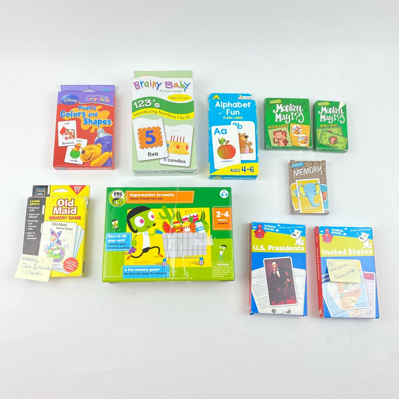 Educational Flash Cards (Lot of 10 Decks) Old Maid Colors Shapes Counting MORE!