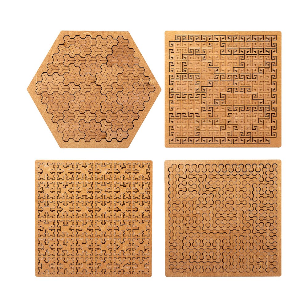Fractal Tray Puzzles, Hard Difficult Wooden Jigsaw Puzzle for Adults, Portable E