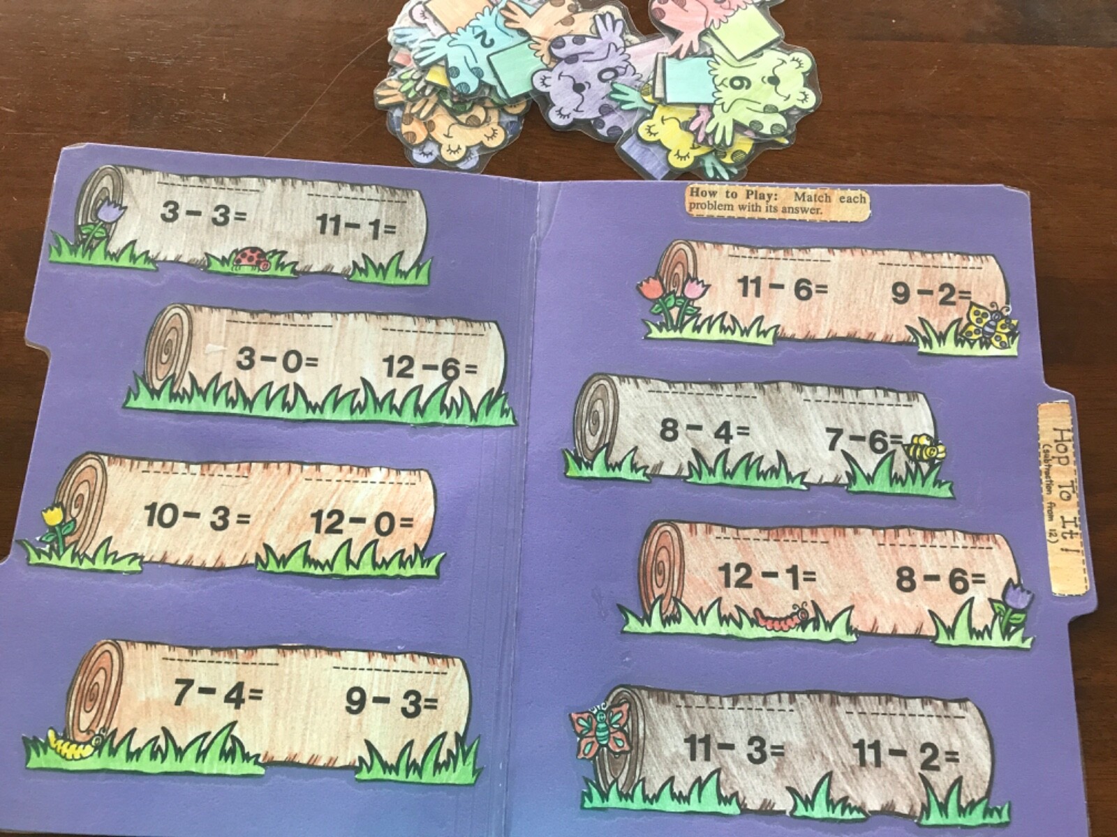 Hop to It! subtract from 12 1st grade math arts file folder game teacher