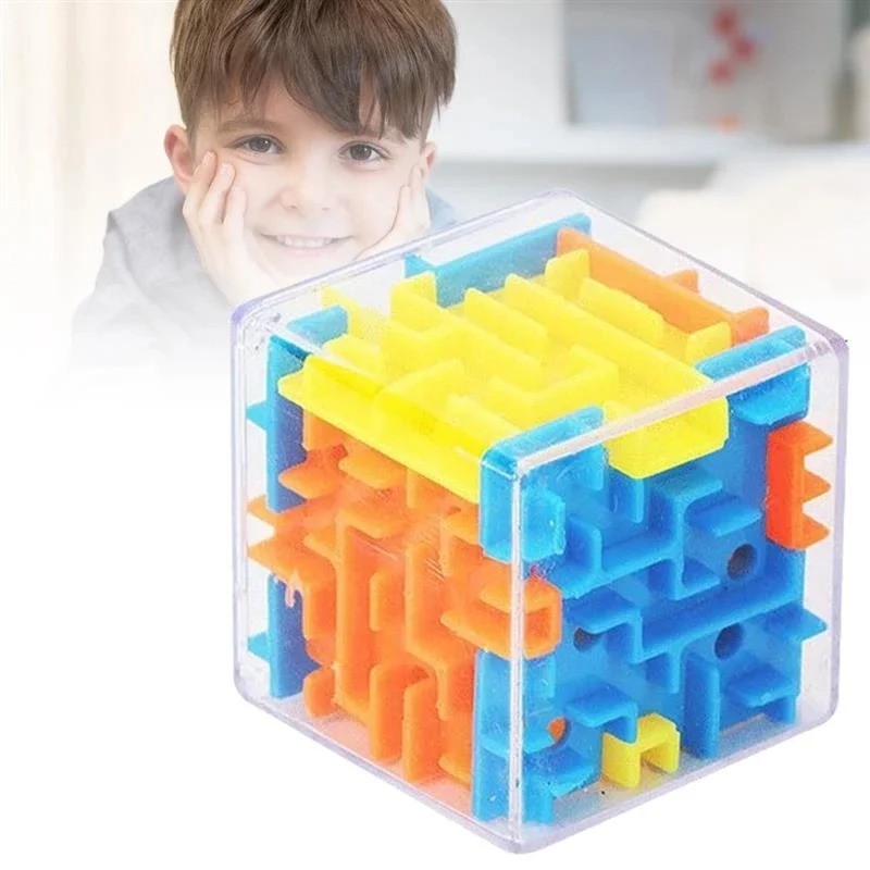 Mini 3D Maze Puzzle Cube Transparent Rolling Ball Brain Teaser Stress Toy Kids